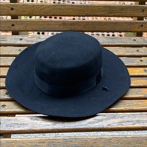 New York Hat Co Classic Black Wide-Brim Hat  WPL4348 💯 wool cap with drawstring
